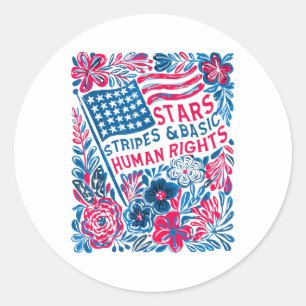 Sticker Rond Étoiles Bandes Droits de l'Homme 4 Juillet Floral