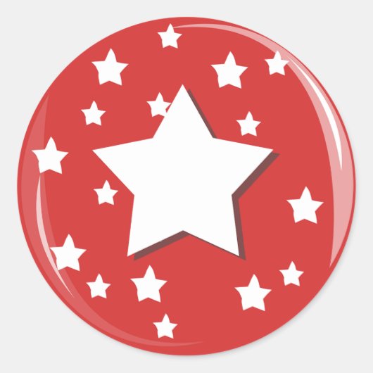 Sticker Rond Étoiles blanches sur fond rouge  (Devant)