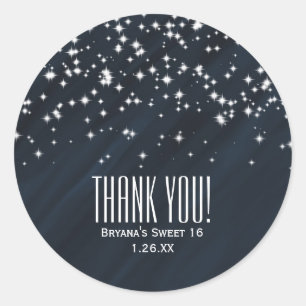 Sticker Rond Étoiles Bleues & Étincelles Élégantes Glamour Favo