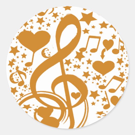 Sticker Rond Étoiles, cœurs et notes de musique, Or_ (Devant)