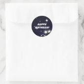 Sticker Rond Étoiles dans l'espace profond Bleu foncé Joyeux an (Sac)