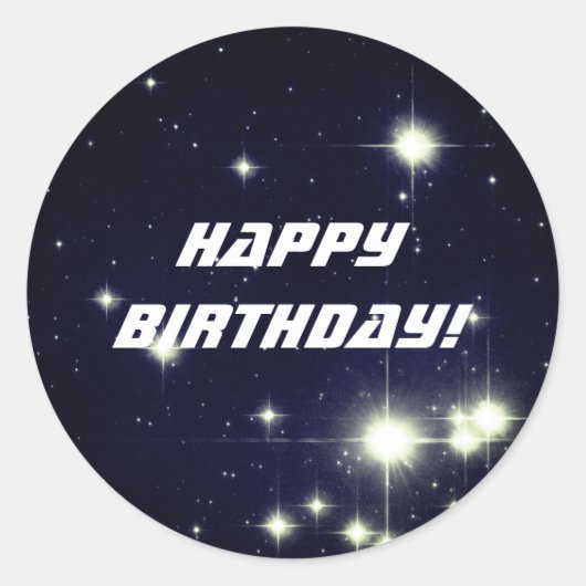 Sticker Rond Étoiles dans l'espace profond Bleu foncé Joyeux an (Devant)