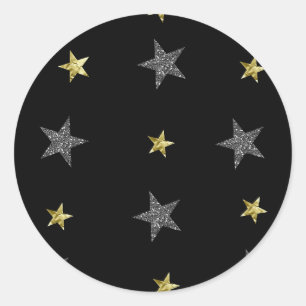 Sticker Rond Étoiles d'argent et d'or Black Hollywood Star Part