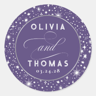 Sticker Rond Étoiles d'argent Mariage céleste mystique