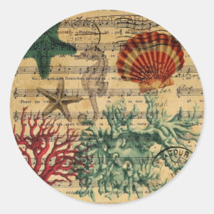 Sticker Rond étoiles de mer de corail côtières tropicales