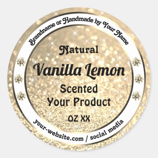 Sticker Rond Étoiles de Parties scintillant d'or Joyaux étincel (Devant)