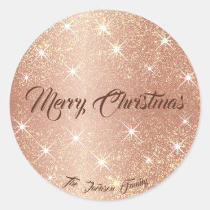 Sticker Rond Étoiles de Parties scintillant or rose Nom personn