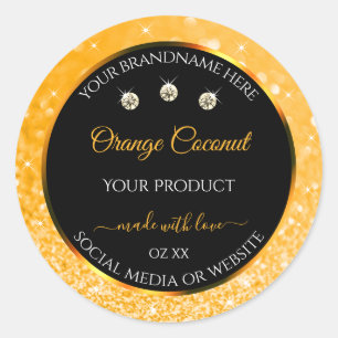 Sticker Rond Étoiles de Parties scintillant orange brillant Éti