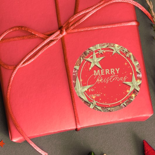 Sticker Rond Étoiles d'or chatoyantes sur Noël Parties scintill