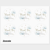 Sticker Rond Etoiles d'or et nuages bleus Merci d'anniversaire (Feuille)