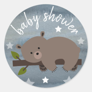 Sticker Rond Étoiles d'ours couché Baby shower d'aquarelle