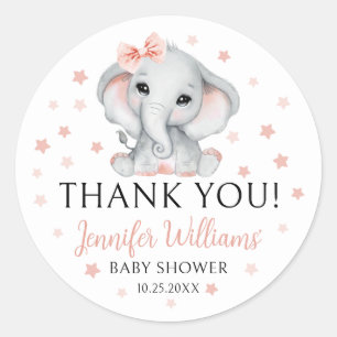 Sticker Rond Étoiles Eléphant Rose Cute Bébé Girl Douche Sticke