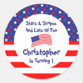 Sticker Rond Étoiles et rayures 1er anniversaire (Devant)