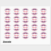 Sticker Rond Étoiles et rayures Rouge Blanc et Merci bleu (Feuille)