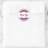 Sticker Rond Étoiles et rayures Rouge Blanc et Merci bleu (Sac)