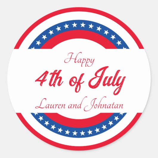 Sticker Rond Étoiles et rayures Rouge Blanc et Merci bleu (Devant)