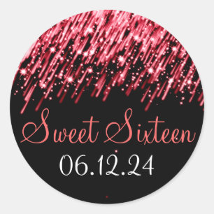 Sticker Rond Étoiles filantes de faveur de sweet sixteen rouges