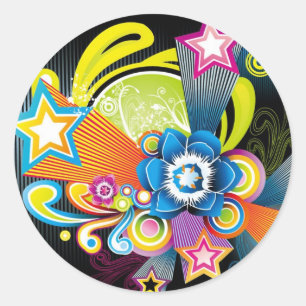STICKER ROND ÉTOILES FLEURIES FLEURIES DES ÉCRANS FAÇONNENT LE