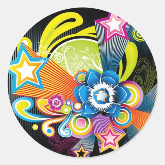 STICKER ROND ÉTOILES FLEURIES FLEURIES DES ÉCRANS FAÇONNENT LE (Devant)