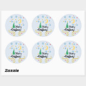 Sticker Rond Étoiles, Lune, Snowflakes et Joyeux Noël, ZSSG (Feuille)