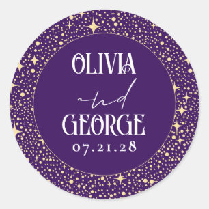 Sticker Rond Étoiles Mariage nocturne violet foncé