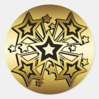 STICKER ROND ÉTOILES NOIRES ET D'OR