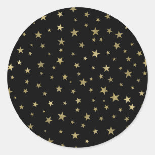 Sticker Rond Étoiles noires et dorées Nuit étoilée Fête céleste