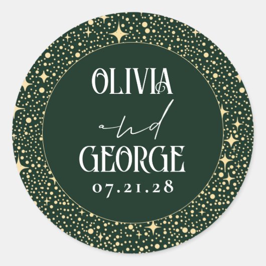 Sticker Rond Étoiles Nuit Emerald Mariage vert (Devant)