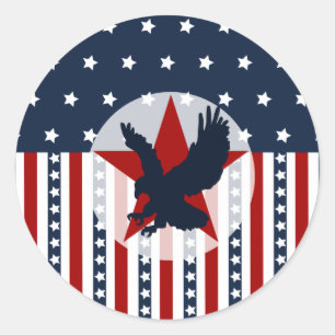 Sticker Rond Étoiles patriotiques et rayures Bald Eagle Amériqu