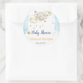 Sticker Rond Etoiles Planète Nuages Baby shower bleu (Sac)