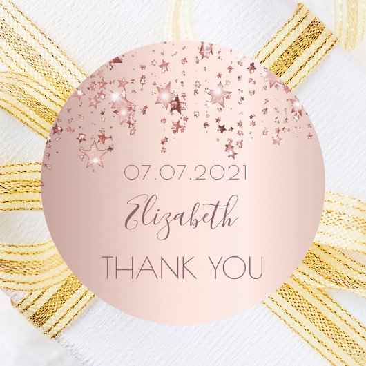 Sticker Rond Étoiles rose gold carte de remerciement pour anniv