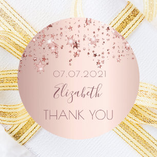 Sticker Rond Étoiles rose gold pour un anniversaire Merci