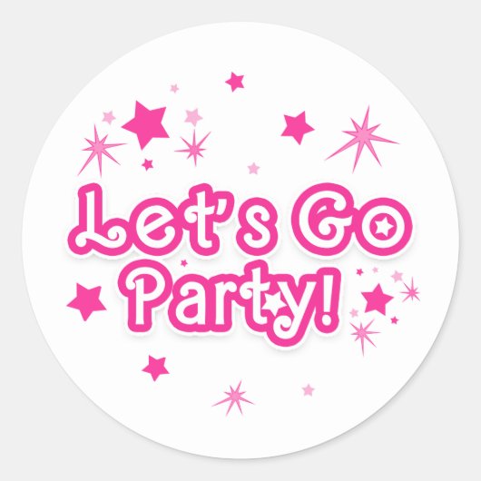 Sticker Rond Étoiles scintillantes rose et blanc, joyeux annive (Devant)