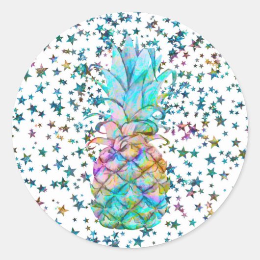 Sticker Rond Étoiles tropicales d'ananas Couleur Éclaboussure F (Devant)
