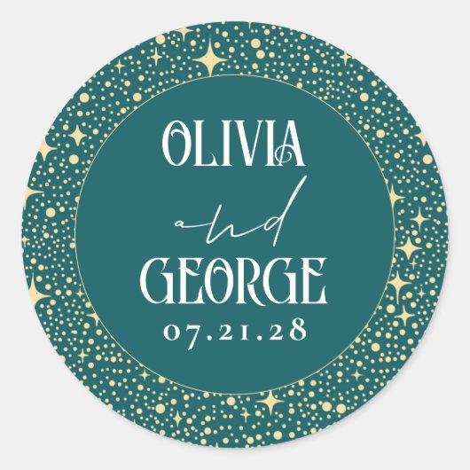Sticker Rond Étoiles Turquoise Mariage de nuit (Devant)