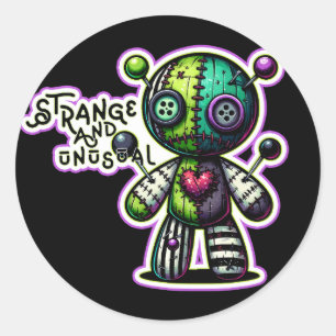 Sticker Rond Étrange et Insolite Ours Voodoo Cœur Vert Violet