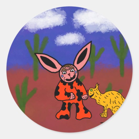 Sticker Rond étrange lapin avec son chat bizarre (Devant)