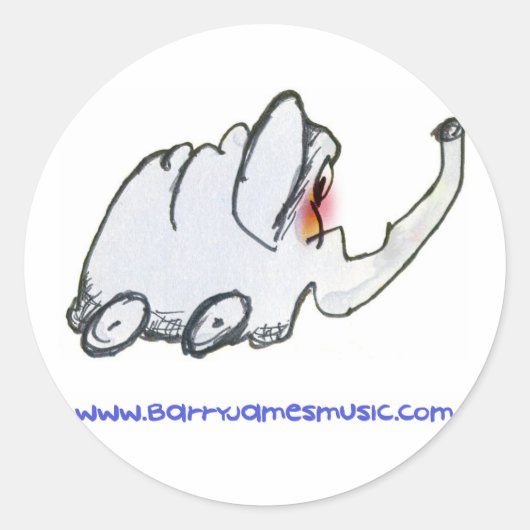 Sticker Rond Étrange sciage - éléphant sur roues! (Devant)