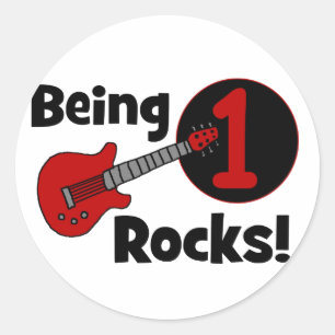 Sticker Rond Être 1 Rocks ! avec la guitare rouge