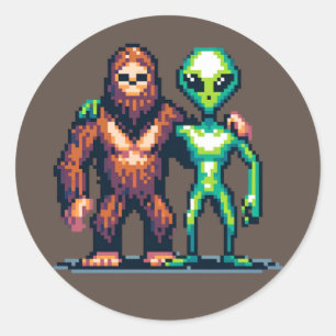 Sticker Rond Être Alien extra-terrestre et art Pixel Bigfoot
