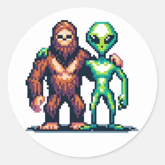 Sticker Rond Être Alien extra-terrestre et art Pixel Bigfoot (Devant)