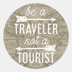 Sticker Rond Être un voyageur pas une carte touristique Typogra
