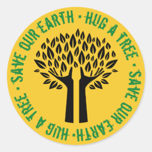 Sticker Rond Étreignez des économies d'arbre notre terre