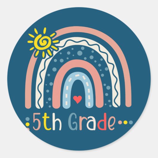 Sticker Rond Étudiant de 5e année Boho Rainbow Retour à (Devant)