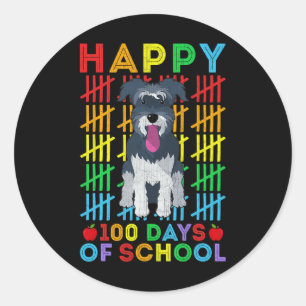Sticker Rond Étudiant de chien Schnauzer Miniature Joyeux 100 j