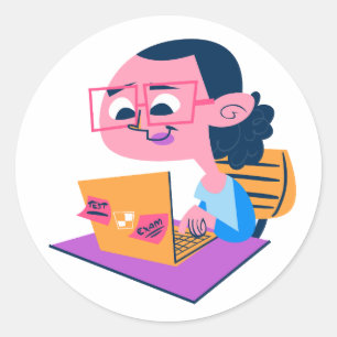 Sticker Rond Étudiant Étudiant Ordinateur Portable Examen Prépa