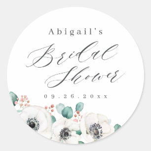 Sticker Rond Eucalyptus anemone floral rustique douche nuptiale