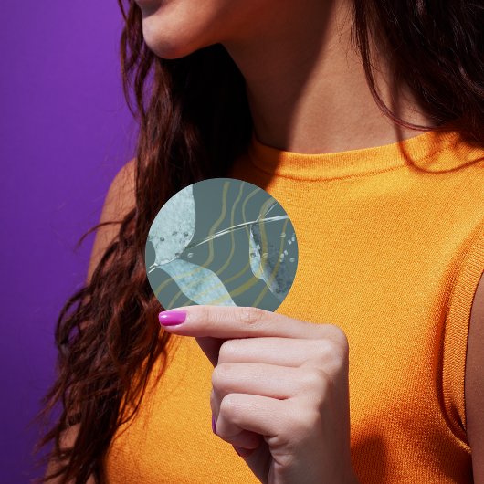 Sticker Rond Eucalyptus aquarelle, Vagues d'or | Mariage modern