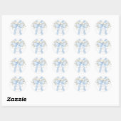 Sticker Rond Eucalyptus Blue Bow Baptism Thank you (Feuille)