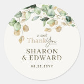 Sticker Rond Eucalyptus Botanique Mariage vert & or (Devant)